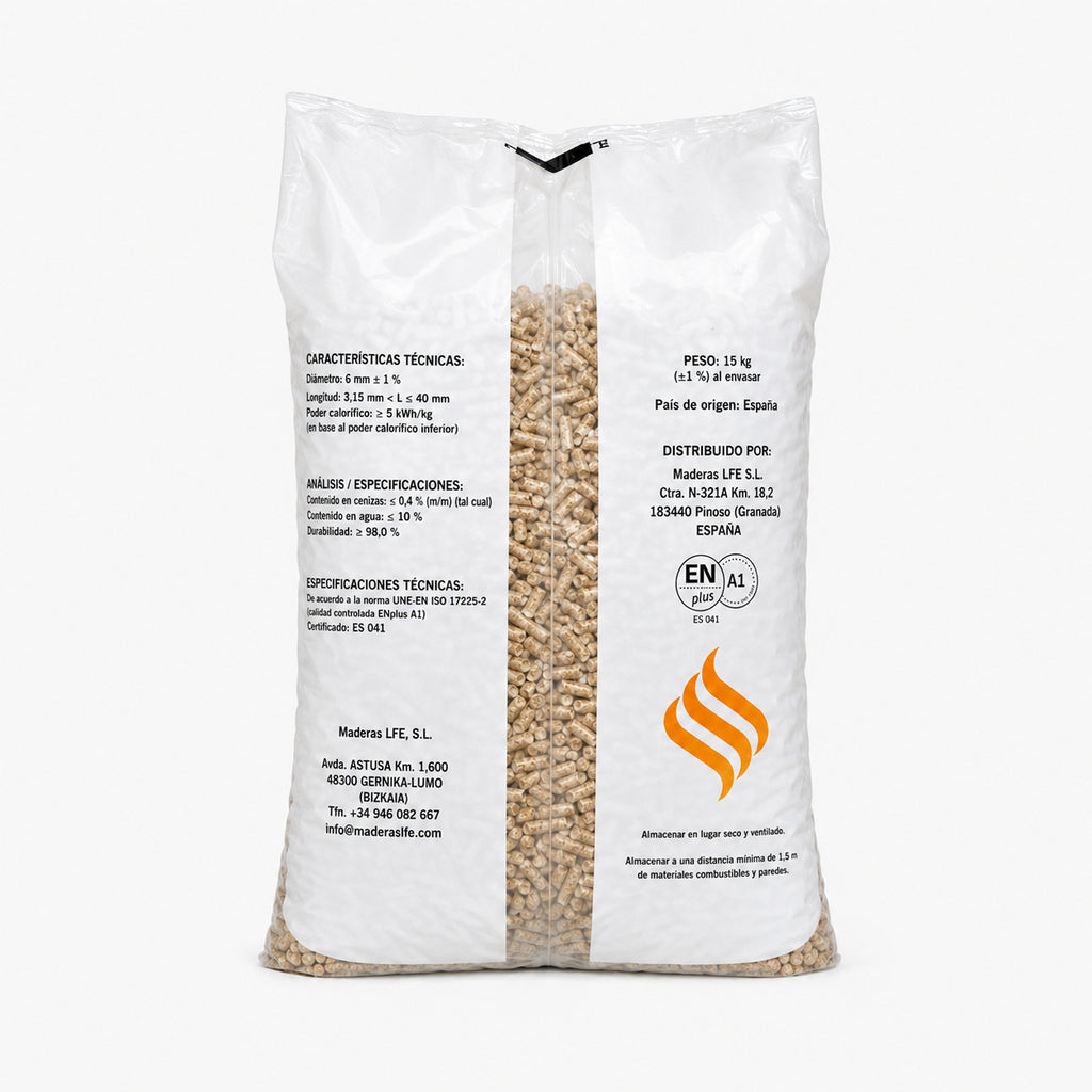 Saco de pellet de madera ENplus A1 Fireplus 15 kg - Biomasa ecológica certificada