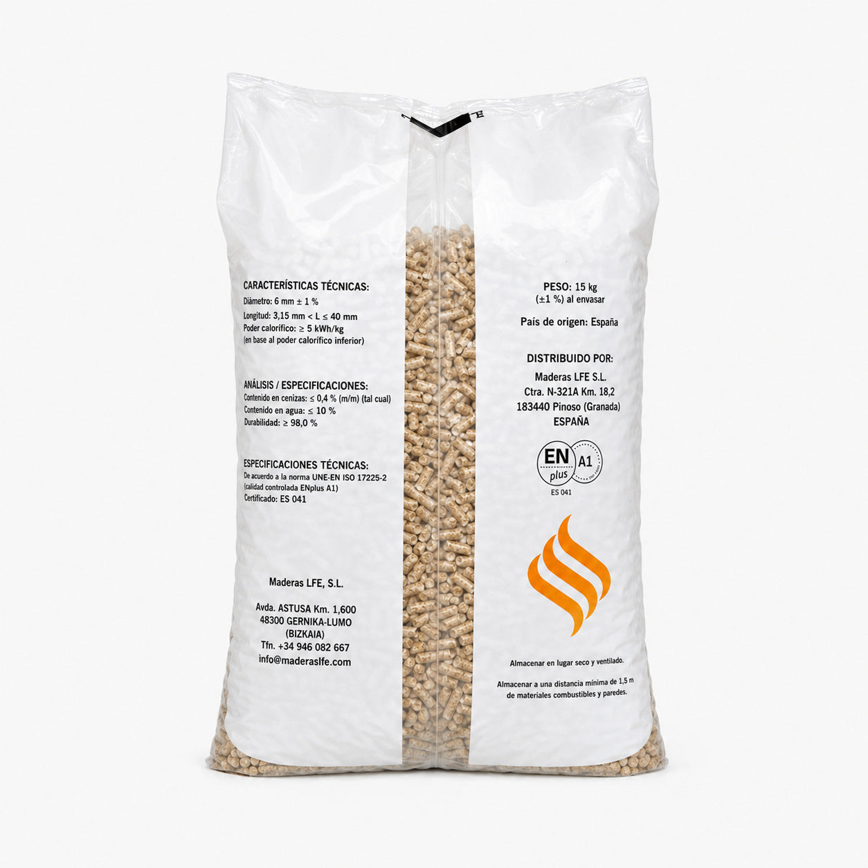 Saco de pellet de madera ENplus A1 Fireplus 15 kg - Biomasa ecológica certificada